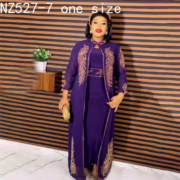 2 Piece ladies elegant white dress- sequence and long sleeve maxi length cape - Picture 10 of 10